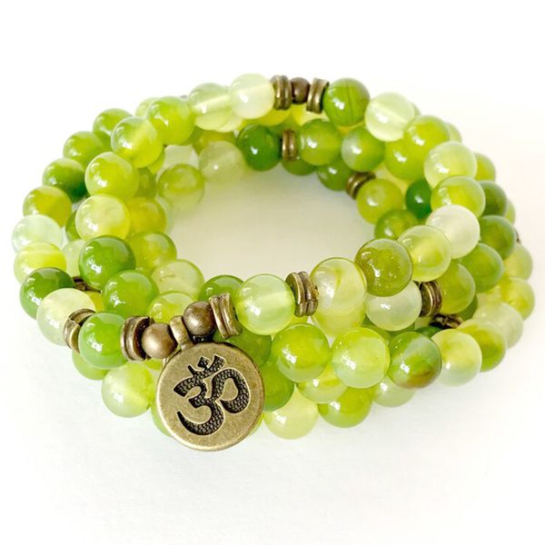 MG1361 nouveau Design australien vert Agate pierre précieuse 108 Mala Bracelet femmes équilibre spirituel Yoga Mala perles bijoux