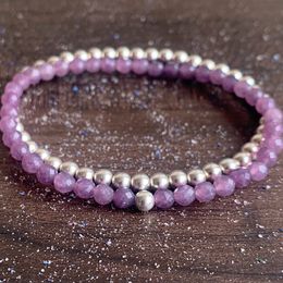 MG1421 brin facettes lépidolite Mini Mala Bracelet de pierres précieuses 4mm cristaux coeur Chakra équilibre Bracelet hématite énergie ensemble de bijoux