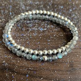 MG1425 Strand Facettes Labradorite Mini Mala Gemstone Bracelet 4mm Cristaux Coeur Chakra Balance Bracelet Hématite Énergie Ensemble de Bijoux