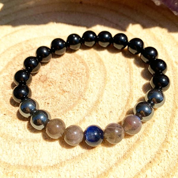 MG1455 Strand Hommes Bleu Kyanite Hématite Bracelet Naturel Labradorite Noir Tourmaline Bracelet Énergie Négative Empath Protection Bijoux