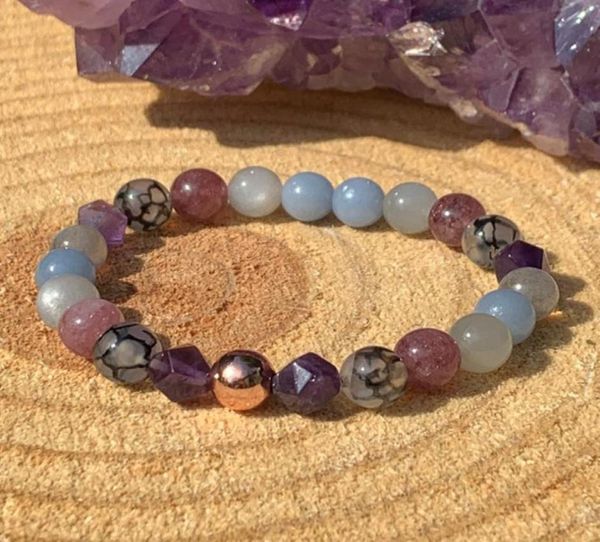 MG1458 Strand Grey Moonstone Pulsera Amethyst Angelite Gemstone Pulsera mixta Agata Lepidolita Muñeco de cuentas Mala Bracelets4380200