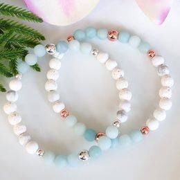 Bracelet en perles d'amazonite et de howlite pour femmes, fil de 6 mm, pierres précieuses, diffuseur d'huile essentielle, Bracelet de guérison, MG1485