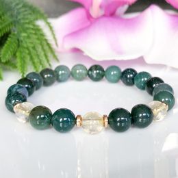 MG1486 Strand Nuevo diseño Citrino y musgo Pulsera de ágata Pulseras de piedras preciosas naturales Cristales curativos Mala Pulsera Regalos de yoga para ella