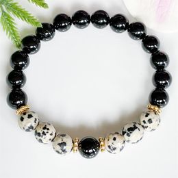 MG1503 Strand Zwarte Toermalijn en Dalmatische Jasper Kralen Armband Edelsteen Healing Kristallen Armband Mala voor Negatief2866