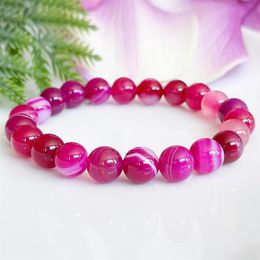 MG1516-2 Strand A Grade Roze Agaat Edelsteen Armband Healing Kristallen Mala Armbanden Womens Negatieve Energie Bescherming Jewelry205D