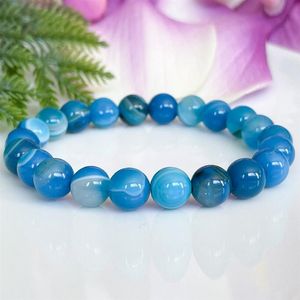 MG1516-3 Strand A Grade Blue Agate Gemstone Bracelet Crying Curing Crys Mala Pulseras para mujeres Joyería de protección de energía negativa285y