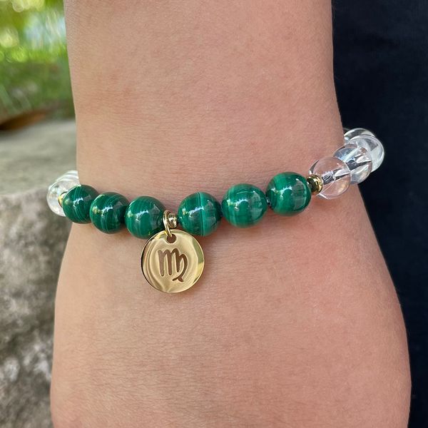 MG1536 Brin 8 MM Naturel Malachite Scorpion Zodiaque Bracelet Mode Femmes Quartz Clair Pierres Précieuses Bracelets Anniversaire Pierre Poignet Mala Bijoux