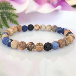 MG1560 Strand Nieuw Ontwerp 6 mm Sodaliet en Foto Jasper Lavasteen Armband Dames Essentiële Olie Diffuser Yoga Mala Armband257c