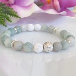 Bracelet diffuseur d'huile essentielle d'aamazonite pour femmes, fil MG1575, perle de lave blanche, Bracelet Mala, cadeau d'amour apaisant, bijoux