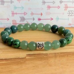 MG1589 Strand Taurus Zodiac Pols Mala Natural Green Aventurine Bracelet Ruby in Zoisite en Moss Agate Yoga Malas armbanden