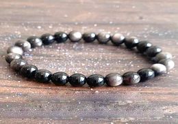 MG1600 brin 8 MM véritable argent brillant noir obsidienne poignet Mala Bracelet haute qualité hommes Protection de l'énergie négative Bracelet2179128