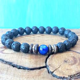 Bracelet Mala en lave volcanique pour hommes, fil de 8 MM, qualité 3A, en Kyanite bleue, bijoux de Protection énergétique, MG1607