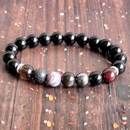 MG1608 Strand Root Chakra 7 con pulsera Mala de muñeca de turmalina negra 8 MM pulseras para hombre de protección energética de ónix negro