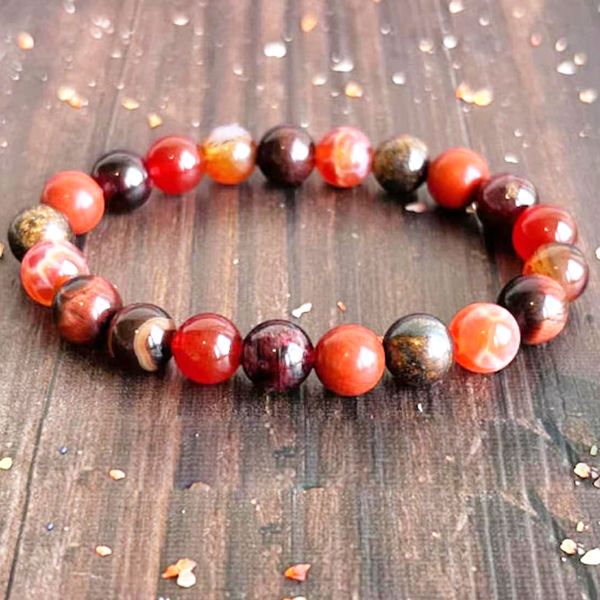 MG1616 Hilo Chakra Sacro Muñeca Mala Pulsera Ágata Roja Granate Natural Abriéndonos al Placer