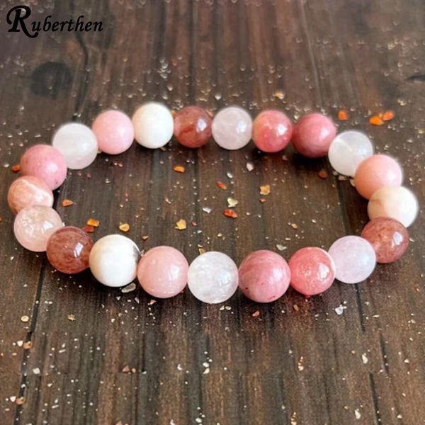 MG1628 Strand Girls Rose Coeur Chakra Poignet Mala Quartz Rose Pierre de Lune Rhodonite Bracelet Ouvrir le Coeur à l'Amour