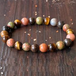 MG1836 8 mm rode Jasper Unakite Tiger Eye Stone Azuriet Gemengde armband Earth Element Pols Mala