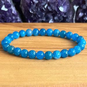 MG1849 6 MM Natural AAA grado azul apatita Mala pulsera garganta tercer ojo Chakras joyería