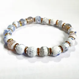 MG1953 8 MM Snow Agate Cuted Beads Bracelet Womens Natural Gemstone Beaded Chakra Wrist Jewelry