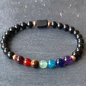 MG1971 Pulsera de cuentas de cobre sin tratar de 7 chakras de Shungit rusa de 6 MM, joyería de cristales curativos energéticos con cuentas para mujer