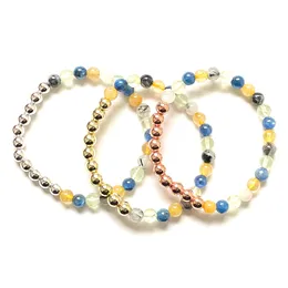 MG2037 nouveau Design 6 MM bleu Kyanite appréhnite noir Rutile Quartz jaune cristal Bracelet femmes Cooper perles Yoga poignet Mala