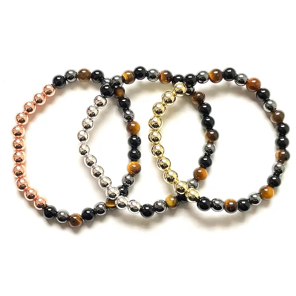 MG2043 nouveau Design 6 MM Tourmaline noire oeil de tigre hématite mélange pierres précieuses Bracelet femmes Cooper perles Yoga poignet Mala