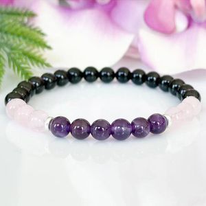 MG2061 Nieuwe Ontwerp 6 MM Amethist Rozenkwarts Zwarte Toermalijn Armband Healing Kristallen Edelsteen Sieraden Voor Vrouwen