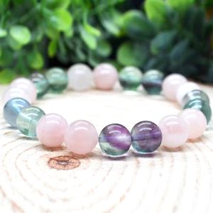 MG2066 8 MM 3A Grade Regenboog Fluoriet Madagascar Rozenkwarts Armband Healing Kristallen Edelsteen Stress Pols Mala