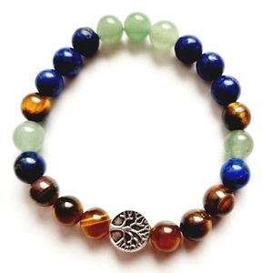MG2078 8 MM Aventurine verte Lapis Lazuli oeil de tigre arbre de vie Bracelet femmes mélange pierres précieuses fait à la main Yoga Mala bijoux