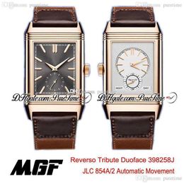 MGF Reverso Tribute Duoface 398258J JLC 854A 2 Montre Homme Automatique Or Rose Cadran Argent Anthracite Bracelet Cuir Marron Nouveau Puret262M