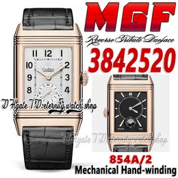 MGF Reverso Tribute Duoface mg3842520 Reloj para hombre 854A/2 Mecánico Cuerda manual Zona horaria dual Caja de oro rosa Esfera plateada Correa de cuero Edición V2 Relojes de eternidad