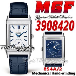 MGF Reverso Tribute DuOface MG3908420 Mens Watch 854A/2 Mechanische handwindende dubbele tijdzone stalen kast witte wijzerplaat lederen band super v2 editie eeuwigheid horloges