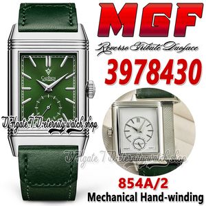 MGF Reverso Tribute DuOface MG3978430 Mens Watch 854A/2 Mechanische handwindende dubbele tijdzone stalen kist groene wijzerplaat lederen band super v2 editie eeuwigheid horloges