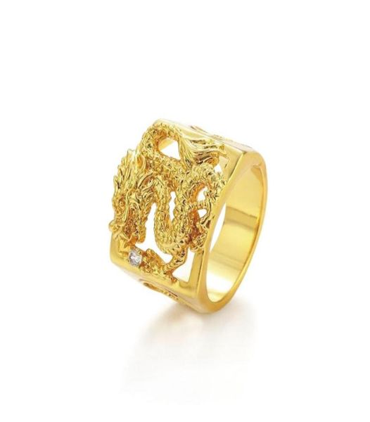 MGFam 205R Anillos de dragón para hombres masculinos 24 k chapado en oro puro mascota de China joyería de estilo nacional 9989178