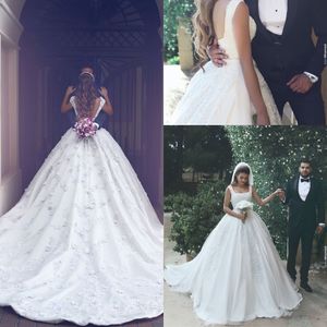 Mhamad new a dit Dubaï Arabe à manches longues Spaghetti robe de mariage Train Robe de mariée