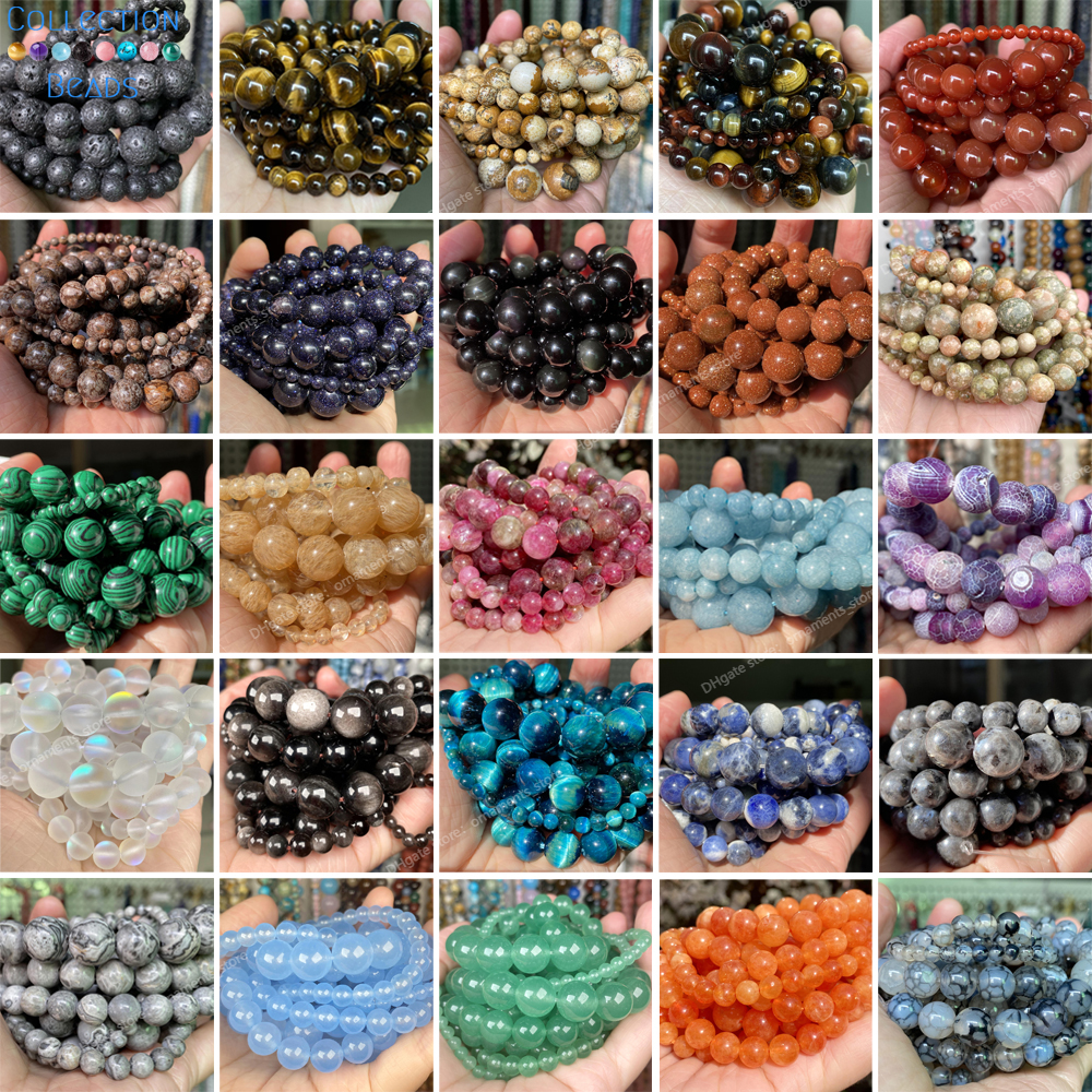 Natural Stone Beads 4 6 8 10mm Tiger Eye Lava Amazonite Turquoises Agates Jaspers Beads For Jewelry Making DIY Bracelet Necklace Fashion JewelryBeads