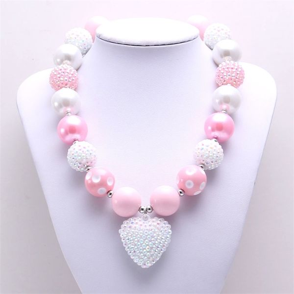 MHS.SUN 1 Uds colgante de corazón de amor bebé chico collar grueso rosa + blanco niña niños Bubblegum Bead niños joyería W220423