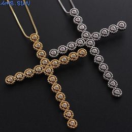 MHS ZON Grote Kruis Mode Ketting Mozaïek Zirkoon Hangers Ketting Luxe Vrouwen Meisjes CZ Sieraden Goud Zilver Color158Q