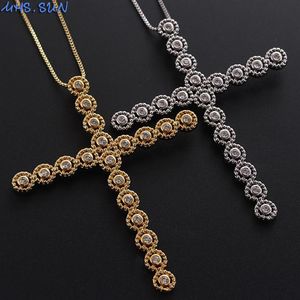 MHS SUN – collier chaîne en forme de grande croix, pendentif en mosaïque de Zircon, bijoux de luxe pour femmes et filles, couleur or argent, 202H