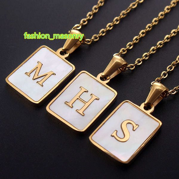 MHS.SUN – collier avec pendentif en forme de coquille rectangulaire, 26 lettres, mode femmes/hommes, bijoux en acier inoxydable, chaîne Alphabet, ras du cou, vente en gros