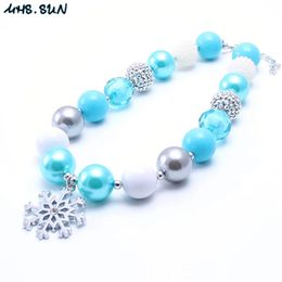 MHSSUN 2 pièces mode bleu enfants y collier neige fleur filles enfants Bubblegum perles enfant en bas âge bijoux 240226