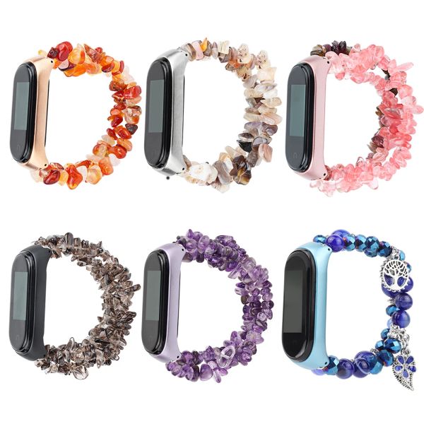 MI Band 7 6 5 Bracelet de bijoux élastique de sangle pour Xiaomi Mi Band 8 Band Accessoires Band Watch pour femmes avec une perle en pierre naturelle