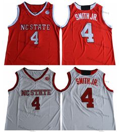 Mi08 Mens NCAA Vintage NC State Wolfpack Dennis Smith Jr. Maillots de basket-ball universitaires # 4 Accueil Chemises rouges cousues Maillot blanc S-XXL