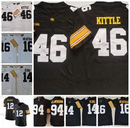 Mi08 NCAA Iowa Hawkeyes College Football Jerseys 46 George Kittle 94 Adrian Clayborn 12 Ricky Stanzi 16 CJ Beathard 14 Desmond King Negro Blanco Cosido Camisas para hombre SX