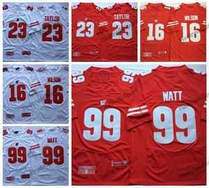 Mi08 NCAA Mens Wisconsin Badgers 99 JJ Watt 23 Jonathan Taylor College Football Jerseys 16 Russell Wilson Red White University Camisetas S-XXXL