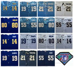 Mi08 Vintage 1987 Hommes 21 LaDainian Tomlinson Maillots de Football 14 Dan Fouts 55 Junior Seau 19 Lance Alworth 80 Kellen Winslow Jersey Cousu 75ÈME PATCH