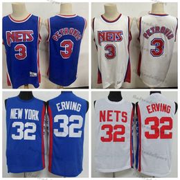 Mi08 Vintage 1992-1993 Maillots de basket du New Jersey Hommes 32 Julius Erving 3 Drazen Petrovic Chemises cousues S-XXL Bleu Blanc