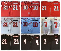 Mi08 Vintage heren 21 Deion Sanders voetbalshirts 4 Brett Favre 7 Michael Vick 10 Steve Bartkowski geborduurd zwart rood gestikt jersey M-XXXL