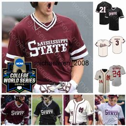 Mi208 2021 College WS World Series Maillot de baseball de l'État du Mississippi Will Bednar Landon Sims Brad Cumbest Tanner Leggett Drew McGowan Preston Johnson Cade Smith