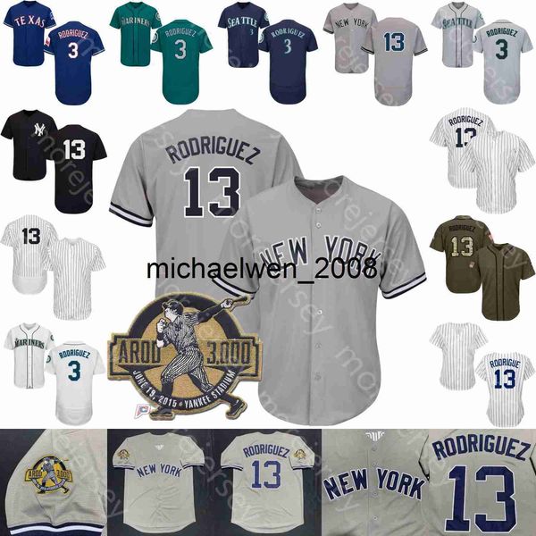 Mi208 Alex Rodriguez Jersey 3000th Hit Patch Mujeres saludan al servicio Azul Verde Gris Azul marino Rayas blancas Jugador Rayas Fans S-3XL