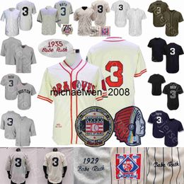 Mi208 Babe Ruth Jersey Hall Of Fame Patch 1914 1929 Gris 1935 Crème à fines rayures Cooperstown Navy Player Fans II Salute to Service Noir Taille S-3XL